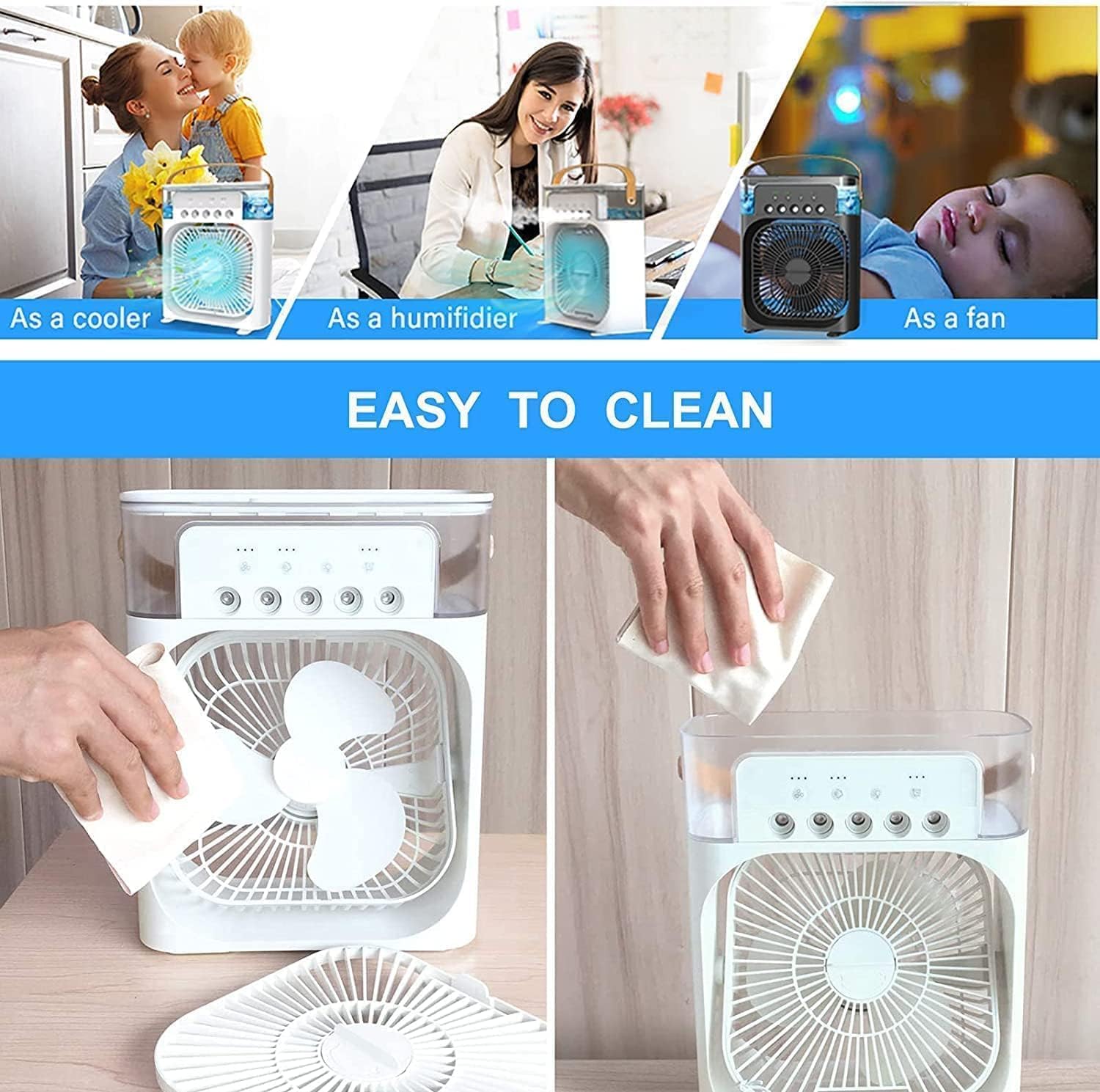 Portable Air Conditioners - Small AC Quiet Personal Air Cooler, USB Powered Mini Desktop Cooling Misting Fan, 1 | 2 | 3 Timer 3 Smart Speeds, 360°Adjustment Office, Home, Room, Carved Design MULTI GenzVybs